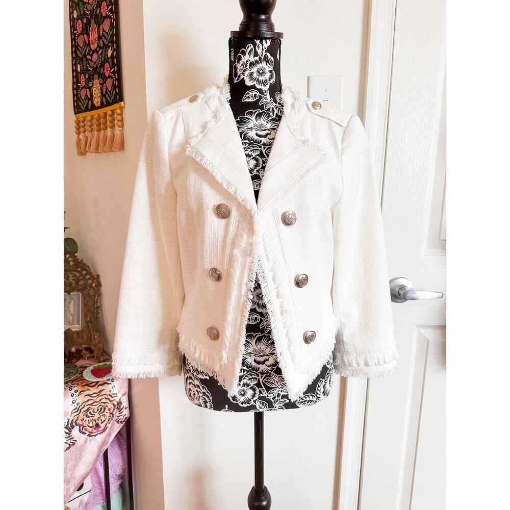 NWT White House Black Market White Ivory Tweed Cropped Jacket Women's SZ 12